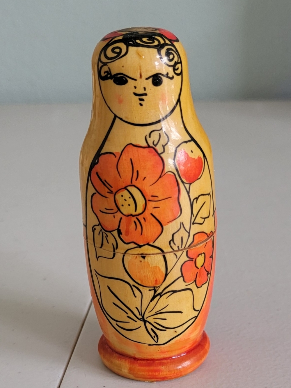 Vintage Russian Matryoshka Nesting Dolls Set of 2 Hand-Painted Floral Red/Yellow